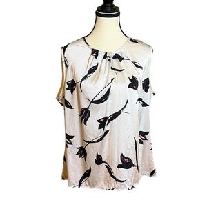 St John Silk Floral Top Blouse Black White Tulip Sleeveless Women’s Size Large